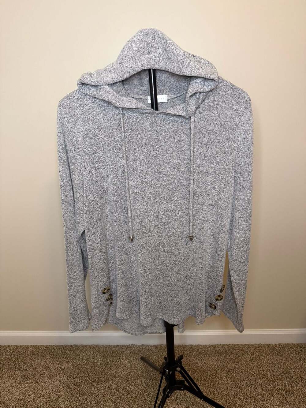 Retrology Grey‎ Marled Knit Button Detail Hoodie Size XL
